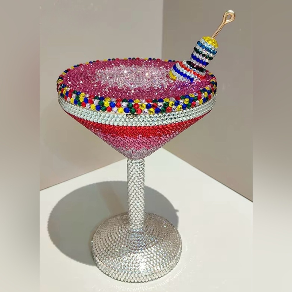 Key West Multicolor Rhinestone Embellished Martini Cocktail Clutch Purse Bag